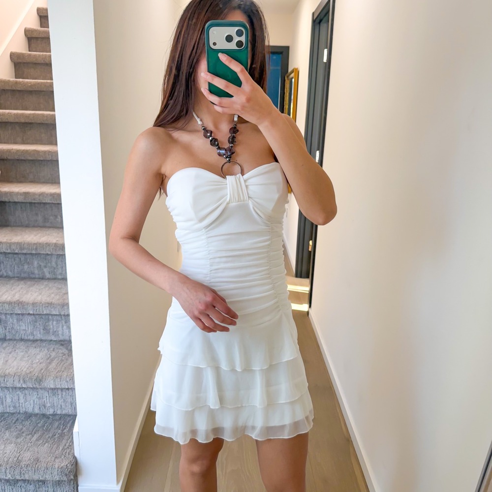 Vintage Y2K 90s Fairy Finesse Made in USA Tiered Ruffle Miami Halter Dress S